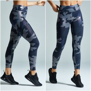 NOLI Guerra Camo Print Foil Blue Silver Black Sporty Athleisure Yoga Leggings